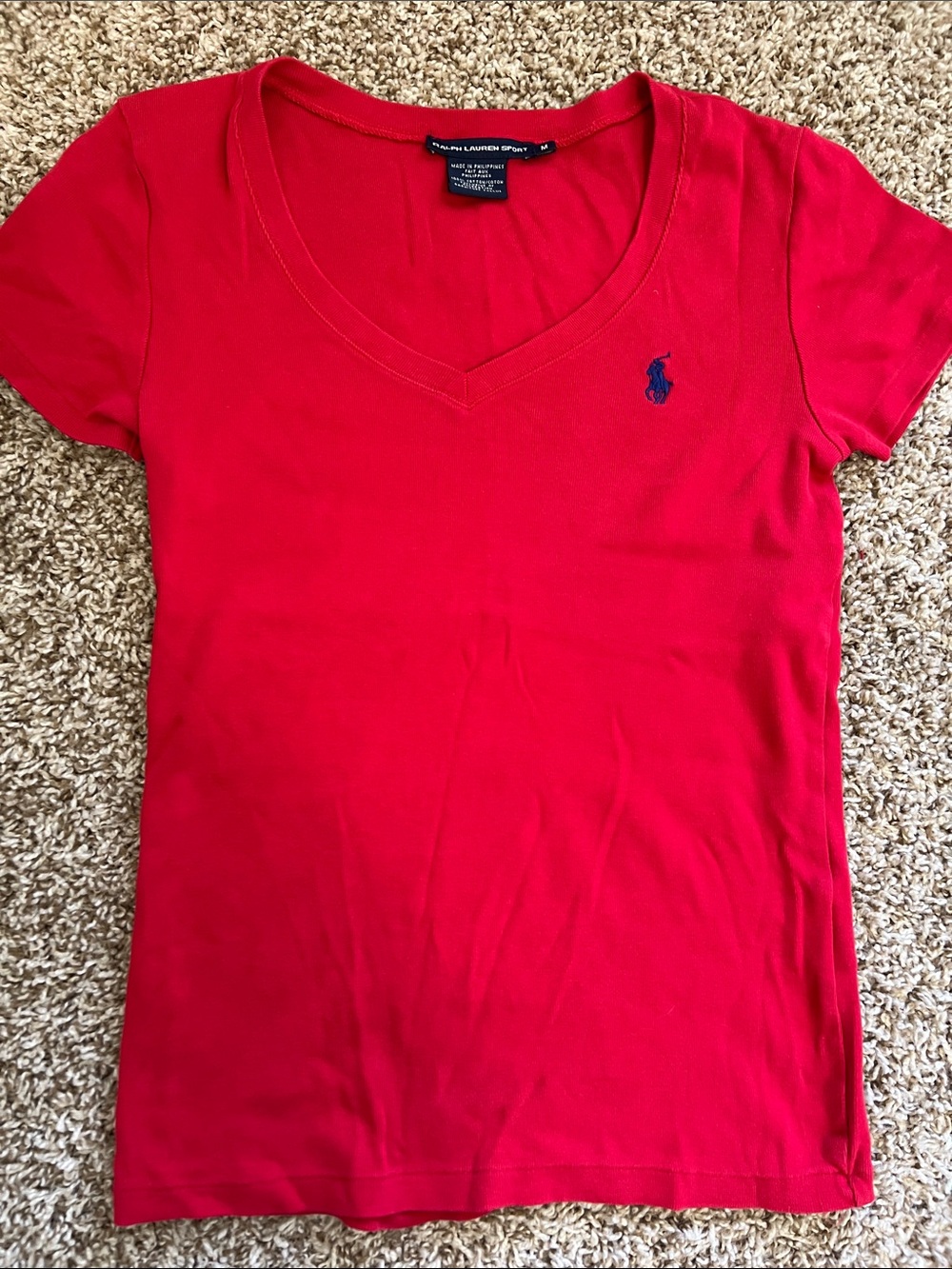 Ralph Lauren Red V-Neck Tee with Navy Pony